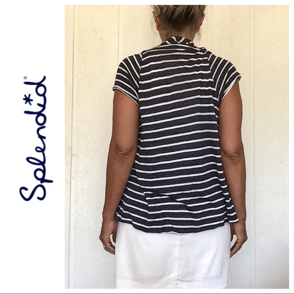 SPLENDID JERSEY KNIT STRIPED CARDIGAN BLUE AND WHITE MEDIUM - Picture 3 of 8